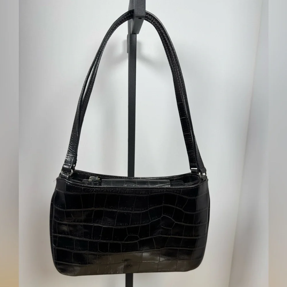 Ann Taylor Classic Small Croc-Embossed Black Shoulder Bag